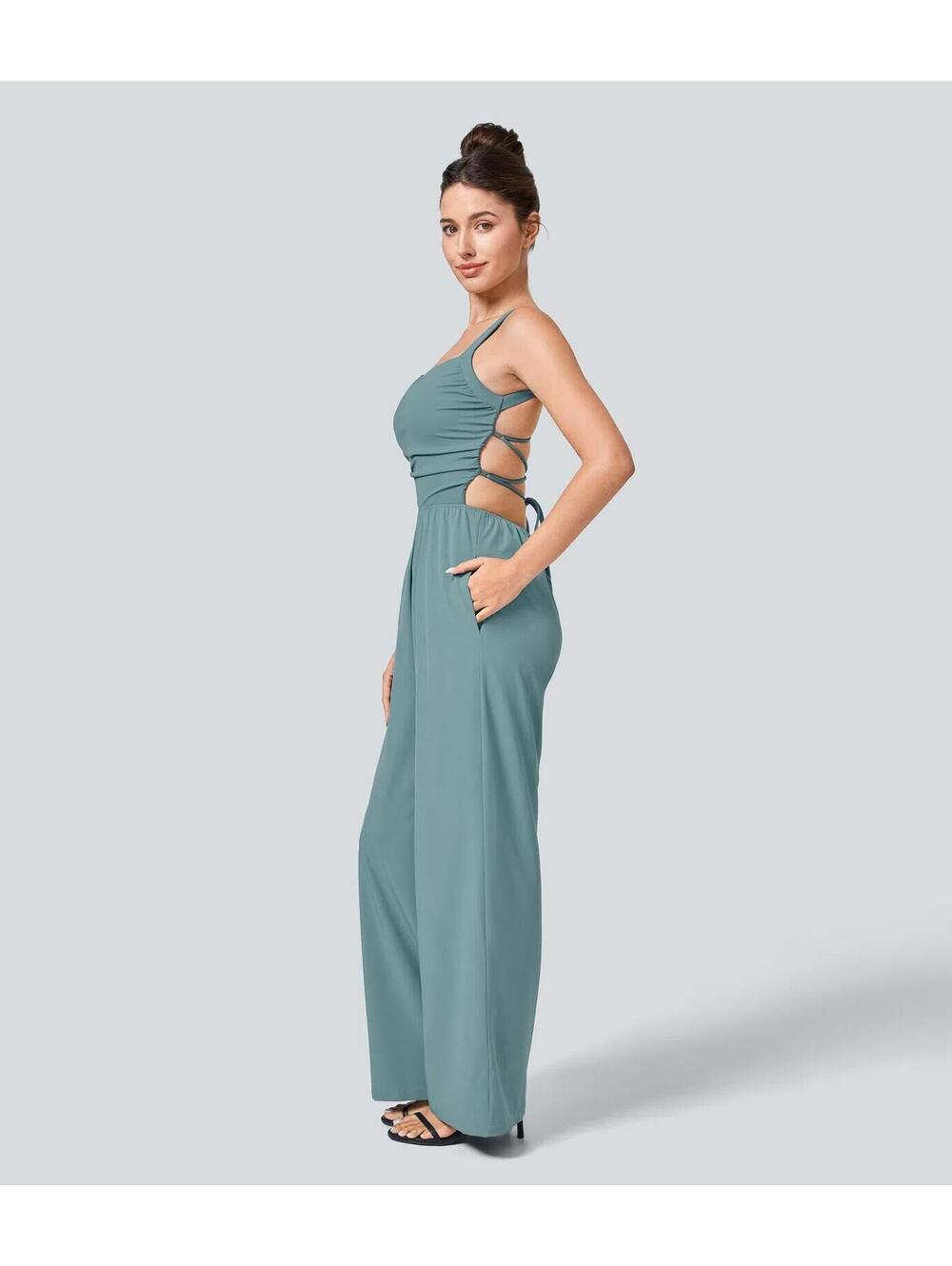 NWT Halara Breezeful™ Lace Up Pocket Quick Dry Casual Jumpsuit Size XL - Picture 3 of 6
